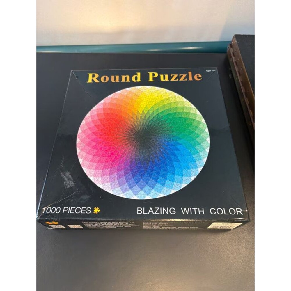 Round Jigsaw Puzzle 1000 Piece Blazing with Color Rainbow Spiral Unopened Bag